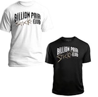 two t - shirts that say billionaire club and stick club